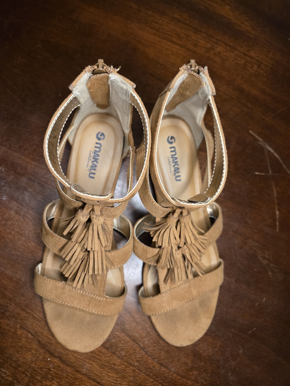 Boho Gladiator Sandals w/ Tassles - Women's Tan Suede Size 7.5